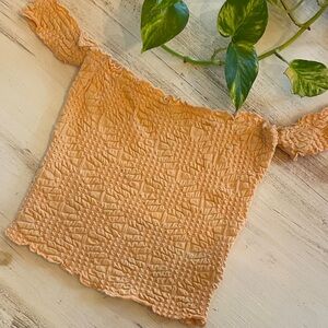 Urban Outfitters Orange Peach Smocked Off-Shoulder Crop